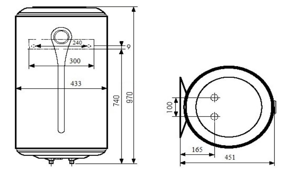 Бойлер Atlantic Steatite Elite VM 100 D400-2-BC розміри