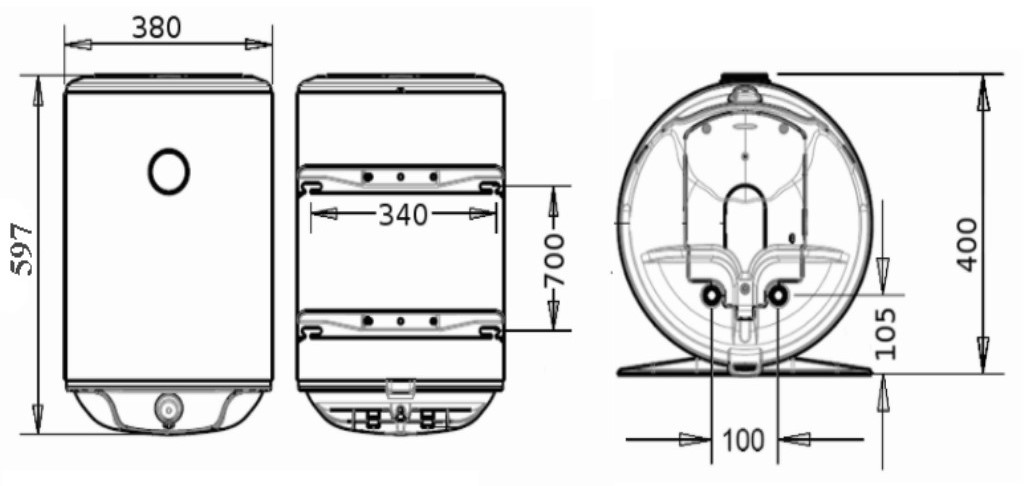 Бойлер Atlantic Steatite Slim VM 30 D325-2-BC - розміри