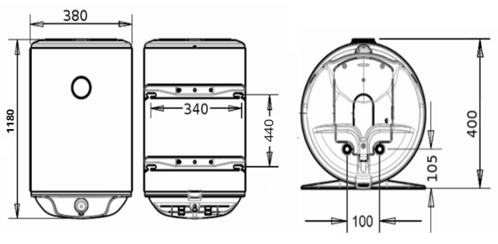 Бойлер Atlantic Steatite Slim VM 80 D325-2-BC - размеры